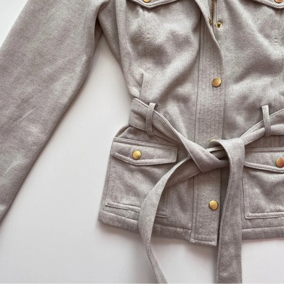 GUESS Tie Winter Jacket Cozy Coat Beige Tan Neutral Size Medium Gold Hardware - Picture 4 of 15